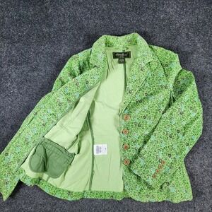 Eddie Bauer Floral Corduroy Blazer Jacket,‎ Green Cotton, Women's Size 10